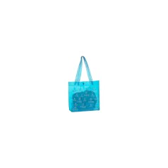 Sacola em PVC cristal com alça de ombro transparente.