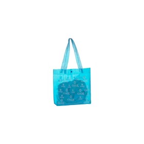 Sacola em PVC cristal com alça de ombro transparente.