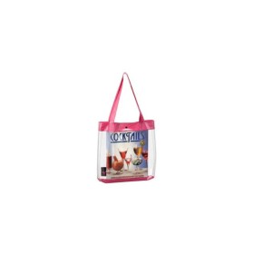 Sacola em PVC cristal com alça transparente, bainha e fundo em PVC