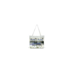 Sacola Promocional em PVC cristal 0,20mm com bolso para folheto e alça de ombro