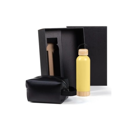 Kit Garrafa E Necessaire - Amarelo/Preto - 2 Pçs Personalizado