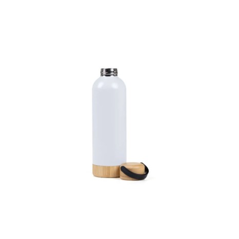 Garrafa Parede Dupla Com Detalhes Em Bambu - Branca - 500 Ml Personalizado