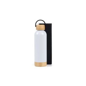 Garrafa Parede Dupla Com Detalhes Em Bambu - Branca - 500 Ml Personalizado