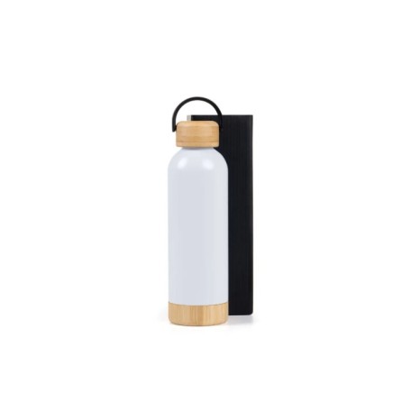 Garrafa Parede Dupla Com Detalhes Em Bambu - Branca - 500 Ml Personalizado