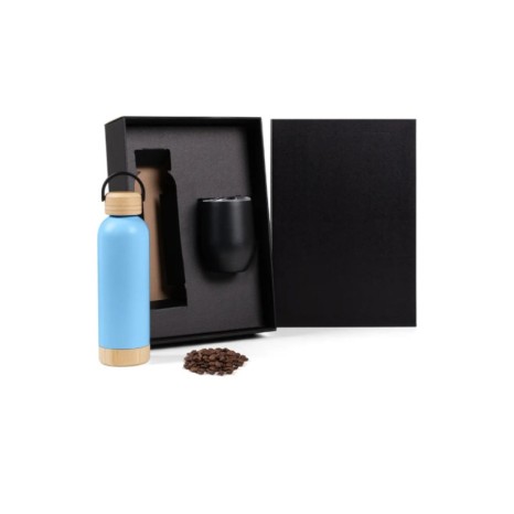 Kit Garrafa E Copo Térmico - Azul/Preto - 2 Pçs Personalizados