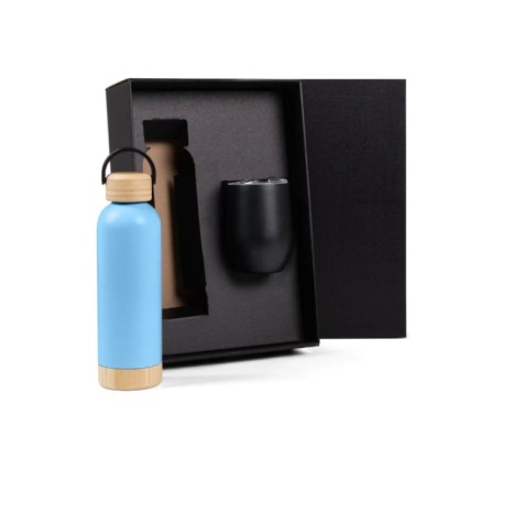 Kit Garrafa E Copo Térmico - Azul/Preto - 2 Pçs Personalizados