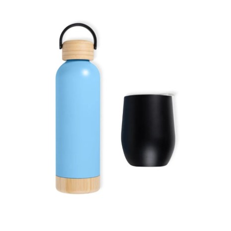 Kit Garrafa E Copo Térmico - Azul/Preto - 2 Pçs Personalizados