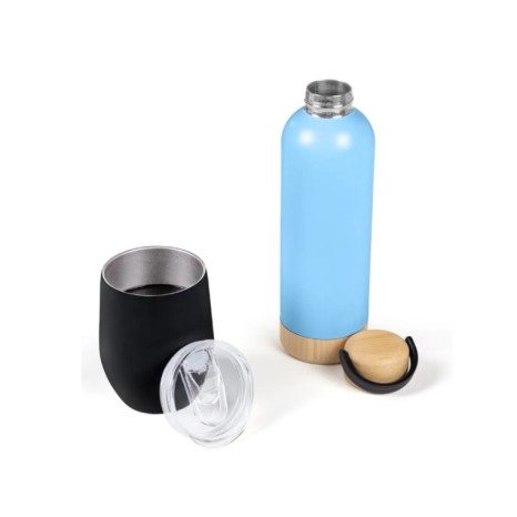 Kit Garrafa E Copo Térmico - Azul/Preto - 2 Pçs Personalizados