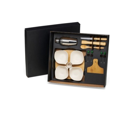Kit Para Caipirinha Com Petisqueira Em Bambu / Madeira - 15 Pçs Personalizados