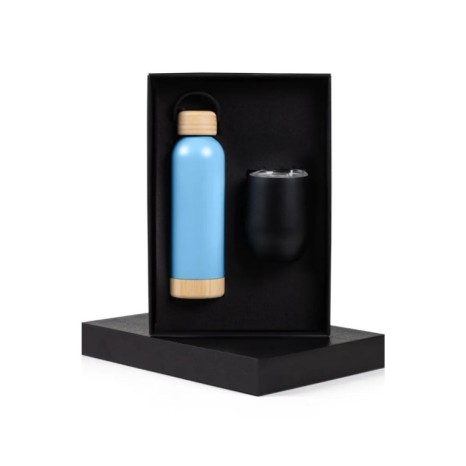 Kit Garrafa E Copo Térmico - Azul/Preto - 2 Pçs Personalizados