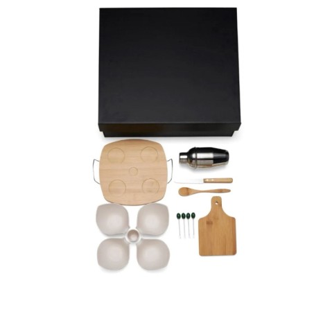 Kit Para Caipirinha Com Petisqueira Em Bambu / Madeira - 15 Pçs Personalizados