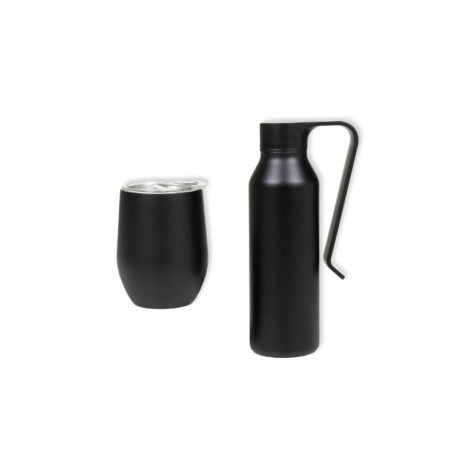 Kit Garrafa E Copo Térmico  Preto  2 Pçs Personalizados