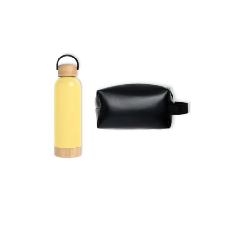 Kit Garrafa E Necessaire - Amarelo/Preto - 2 Pçs Personalizado