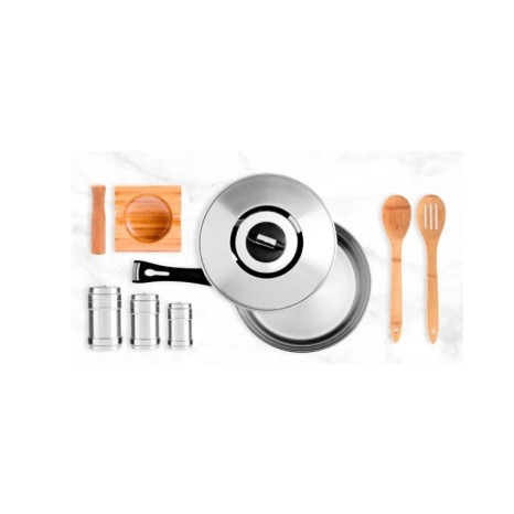 Kit Para Cozinha Em Inox / Bambu - 7 Pçs Personalizados
