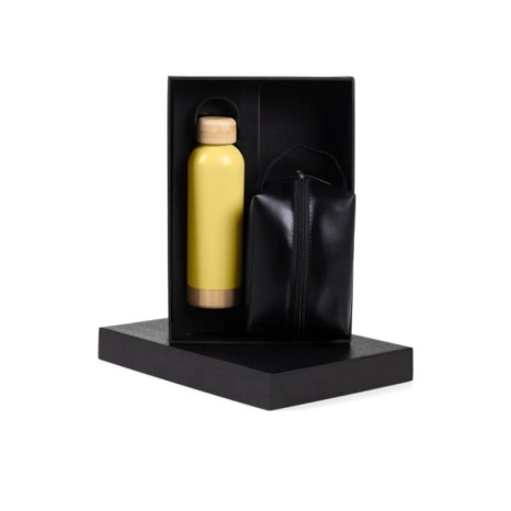 Kit Garrafa E Necessaire - Amarelo/Preto - 2 Pçs Personalizado