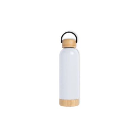 Garrafa Parede Dupla Com Detalhes Em Bambu - Branca - 500 Ml Personalizado