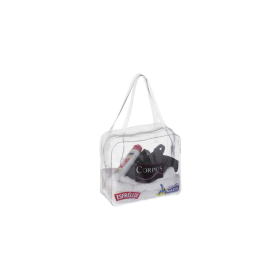 Bolsa em PVC Cristal com fechamento ziper de PVC e alça de ombro transparente.