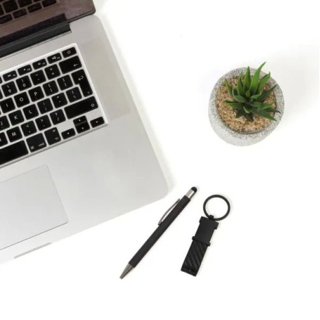 Caneta e Chaveiro em Metal Cinza Personalizada