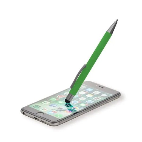 Caneta Esferográfica em Alumínio com Ponta Touch Verde Personalizada