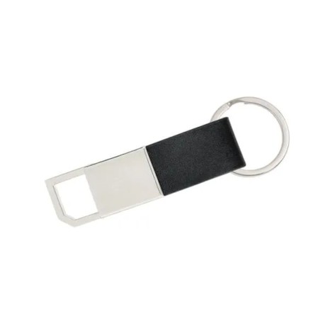 Chaveiro em Metal e Material Sintético Preto com Detalhe Personalizado