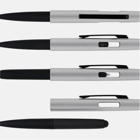 Caneta Esferográfica em Abs com Tampa e Ponta Touch Prata Personalizada