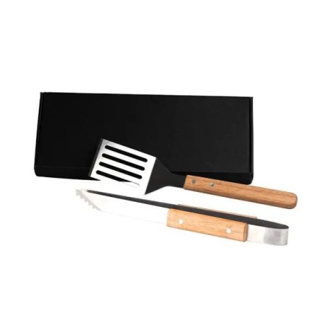 Conjunto Pegador e Espátula Perfurada em Aço Inox/Madeira 2 Pçs Personalizado
