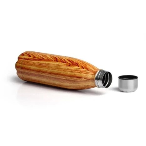 Garrafa com Tampa em Aço Inox Amadeirado 750Ml Personalizado