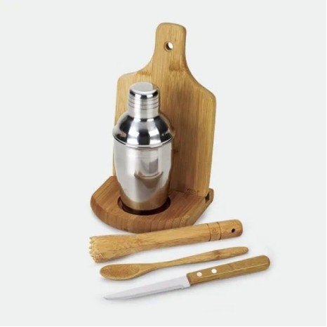 Kit para Caipirinha em Bambu / Madeira com Avental e Bandana 0,35 L 8 Pçs Personalizado