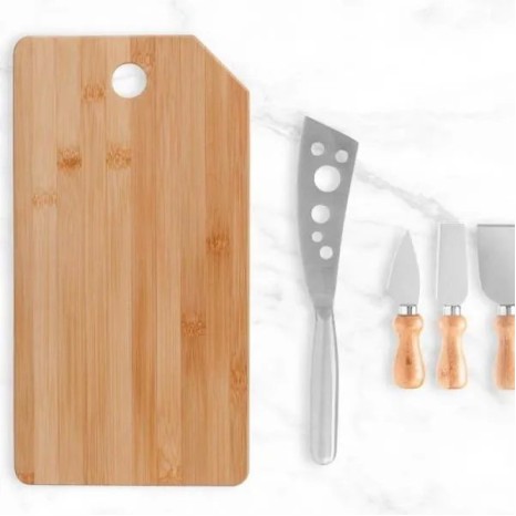 Conjunto para Queijo em Bambu / Madeira / Inox Oregon 6 Pçs Personalizado