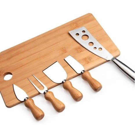 Conjunto para Queijo em Bambu / Madeira / Inox Oregon 6 Pçs Personalizado