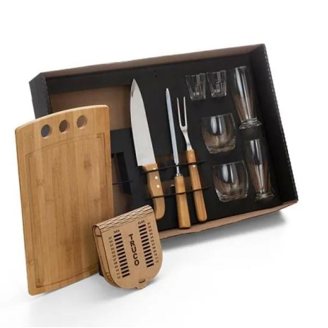 Kit Churrasco, Drinks e Truco 12 Pçs com Jogo de Baralho Personalizado