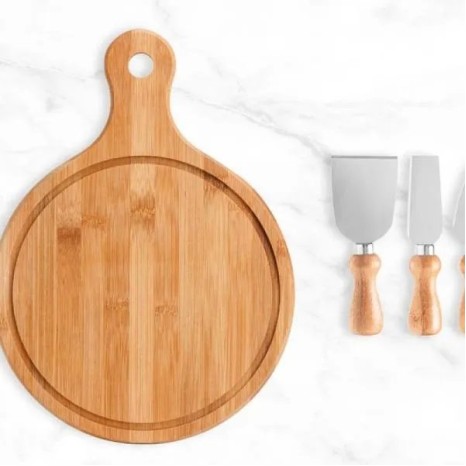 Kit para Queijo em Bambu / Madeira / Inox 5 Pçs Personalizado