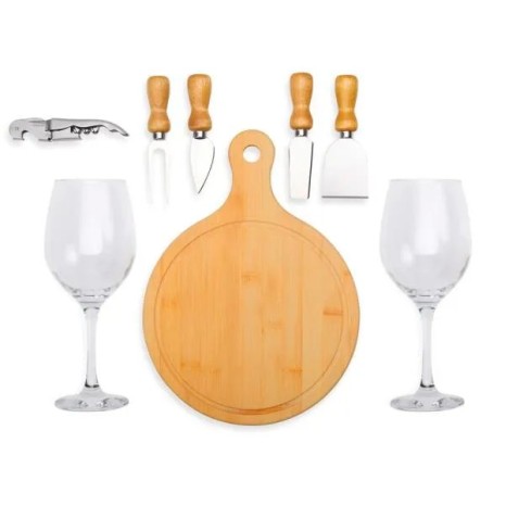 Kit Queijo e Vinho com Tábua Redonda 8 Pçs Personalizado