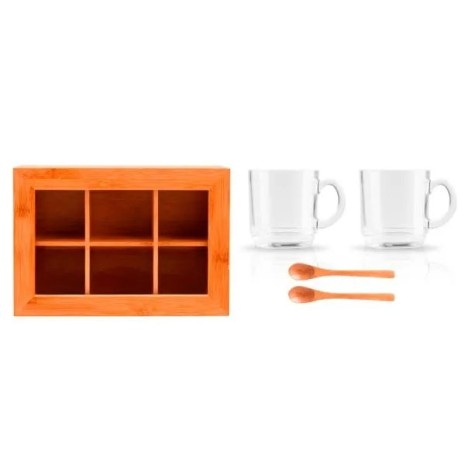 Kit para Chá com Caixa em Bambu e Colheres 5 Pçs Personalizado