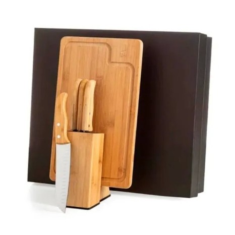 Conjunto para Cozinha com Cepo em Bambu / Madeira / Inox 6 Pçs Personalizado
