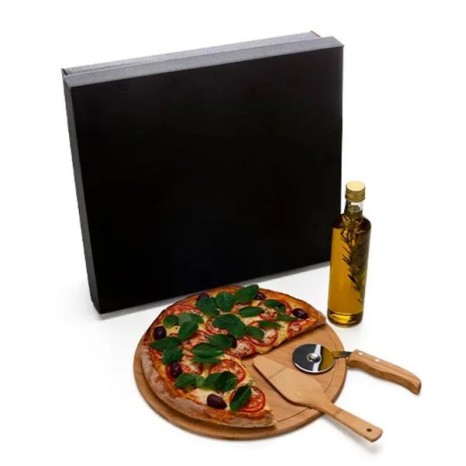 Kit para Pizza com Garrafa Bambu / Inox / Vidro 4 Pçs Personalizado