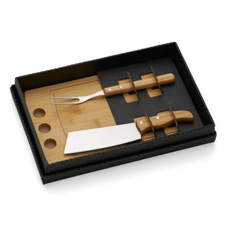 Kit para Churrasco e Cozinha em Bambu / Madeira / Inox 3 Pçs Personalizado