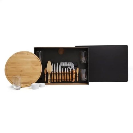 Kit Pizza em Bambu com Copos 19 Pçs Personalizado