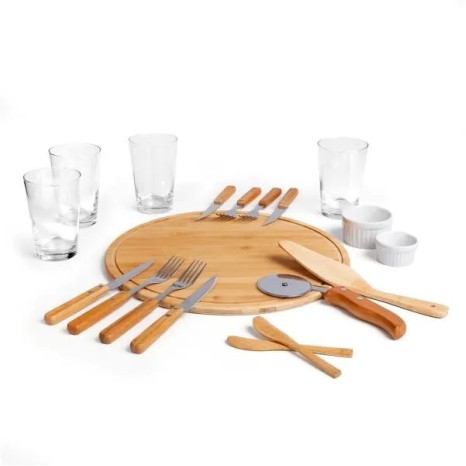 Kit Pizza em Bambu com Copos 19 Pçs Personalizado