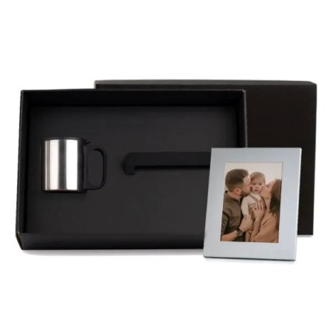 Kit Caneca em Aço Inox e Porta-Retrato em Alumínio 2 Pçs Personalizado