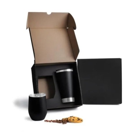 Kit de Copos Térmicos em Aço Inox 340Ml / 500Ml Preto 2 Pçs Personalizado