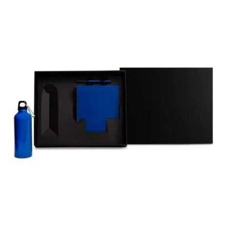 Kit com Squeeze, Caneta e Caderno Azul 3 Pçs Personalizado