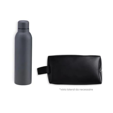 Kit Garrafa e Necessaire Cinza/Preto 2 Pçs Personalizado