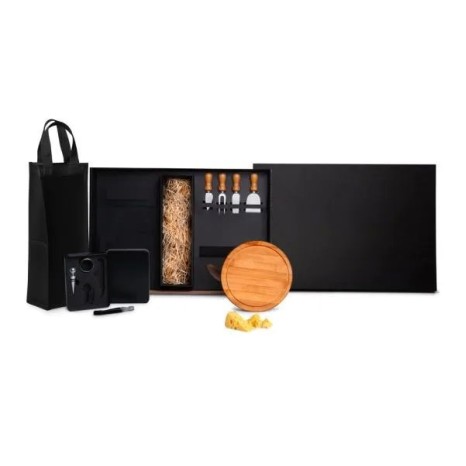 Kit Queijo E Vinho Com Espaço Para Garrafa 11 Pçs Personalizado