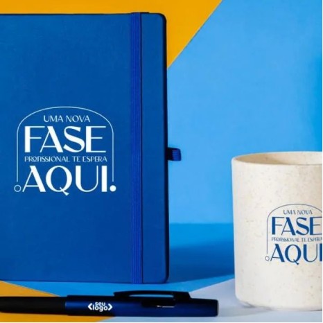 Conjunto Caneca, Caderneta e Caneta 3 Peças Personalizado