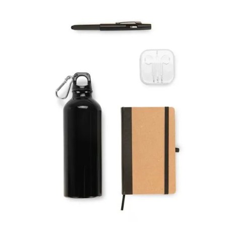 Kit Squeeze, Fone, Caderno e Caneta Preto 4 Pçs Personalizado