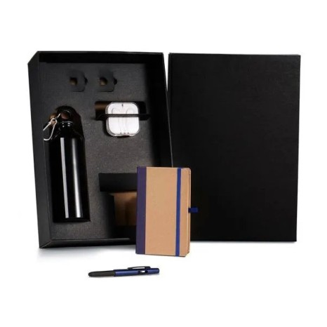 Kit Squeeze, Fone, Caderno e Caneta Azul 4 Pçs Personalizado