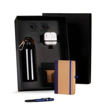 Kit Squeeze, Fone, Caderno e Caneta Azul 4 Pçs Personalizado