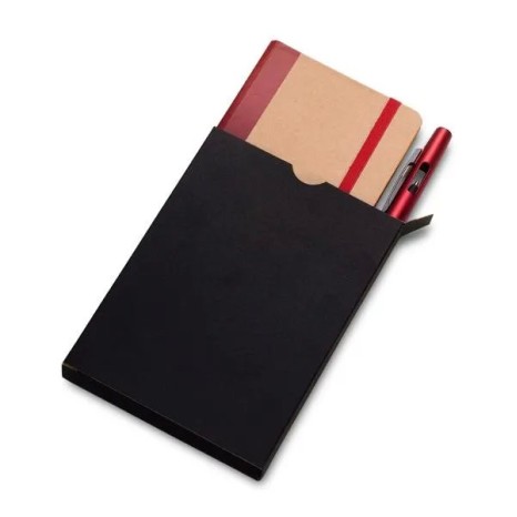 Caderneta para Anotações com Caneta Bege/Vermelho Personalizada