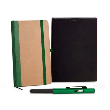 Caderneta para Anotações com Caneta Bege/Verde Personalizada